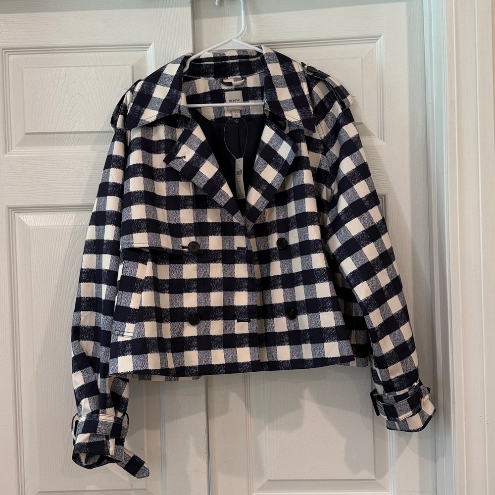 Madewell Black and White Plaid Pea Coat